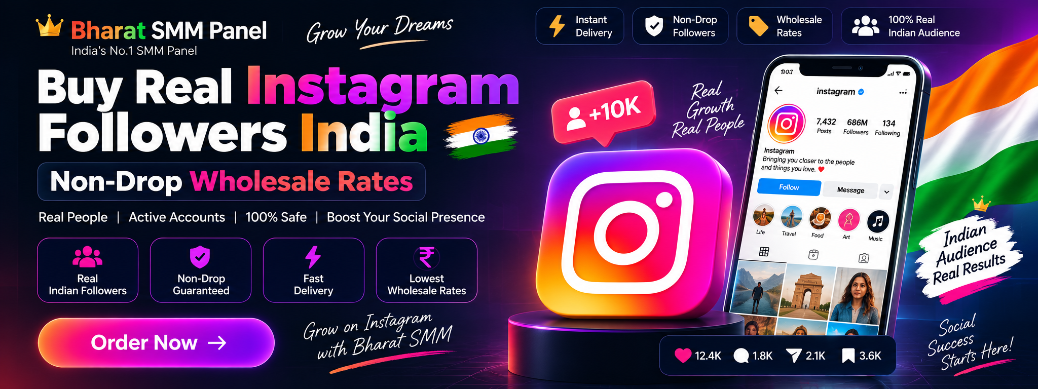 Buy Real Instagram Followers India | Non-Drop Wholesale Rates