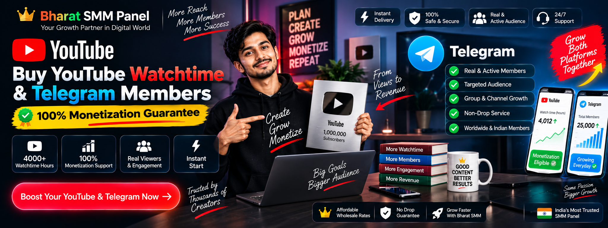 Buy YouTube Watchtime & Telegram Members (100% Monetization Guarantee)