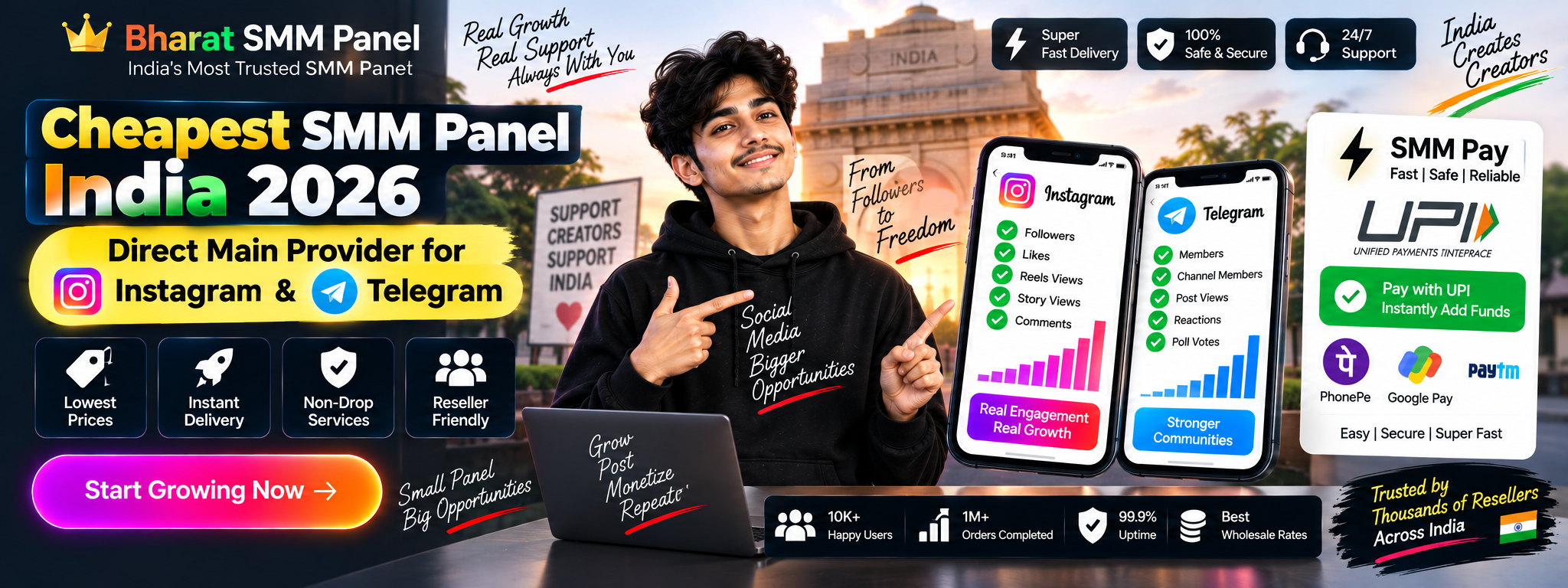 Cheapest SMM Panel India 2026: Direct Main Provider for Instagram & Telegram (SMM Pay UPI)